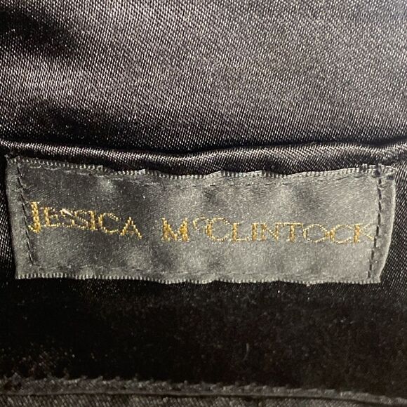 Jessica McClintock Handbag black leather gun metal Clasp Frame Satchel Clutch - Picture 4 of 6